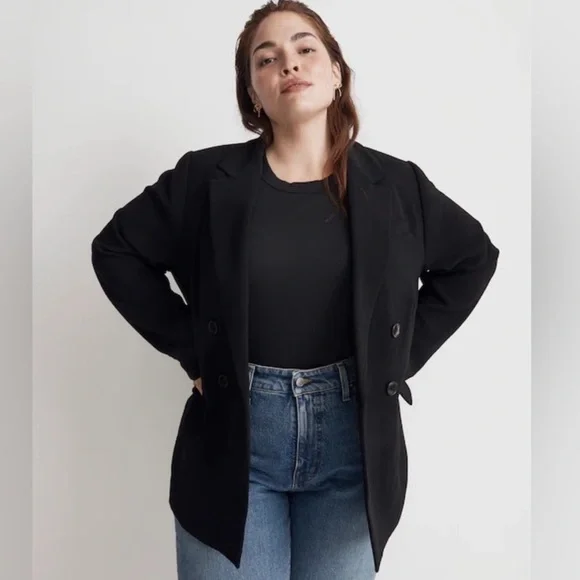 Madewell Rosedale Double-Breasted Black Blazer Jacket in Crepe Size 18W NWT - Picture 3 of 17
